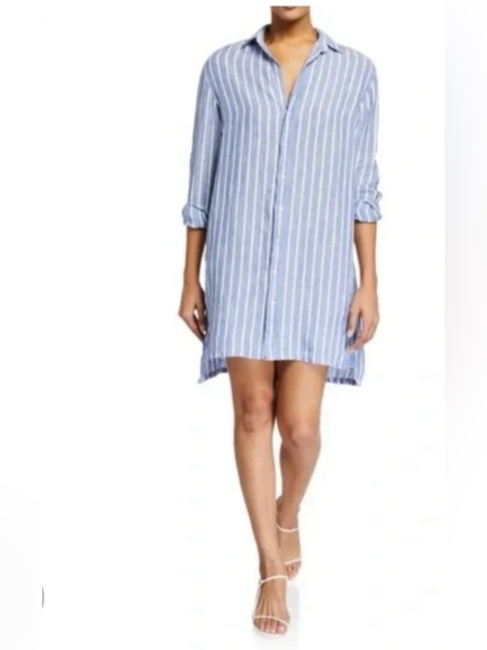 Frank & Eileen Hunter Linen  Striped Shirt Dress Blue  White Size XS